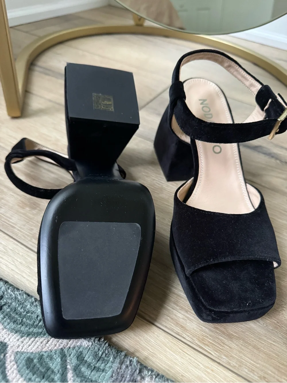 Nodaleto Black Velvet Platform Sandals Crystal Buckle EU 40 | New Without Box